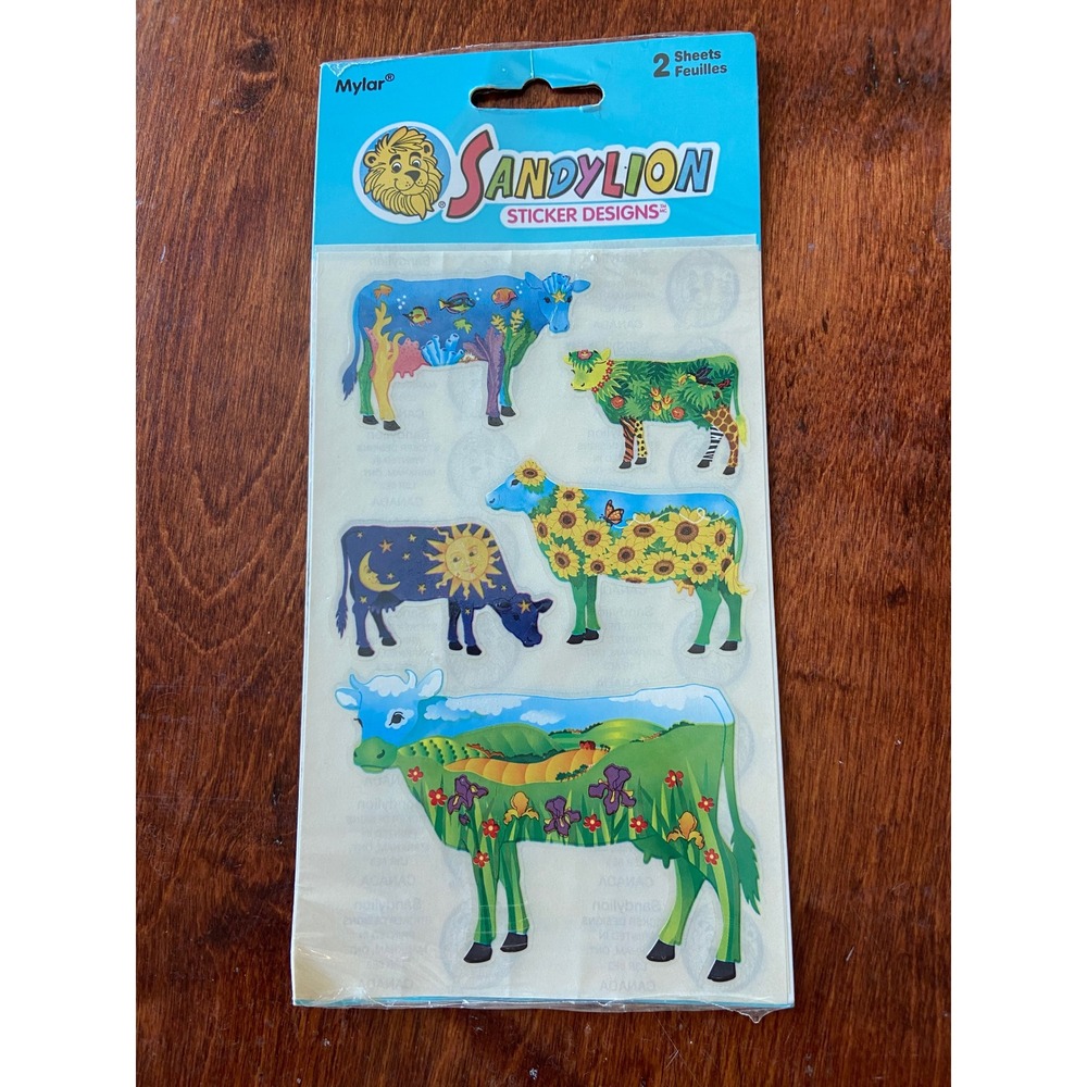 Sandylion Sticker Designs Mylar Cow sun moon Landscape Sunflower Ocean 2 Sheets